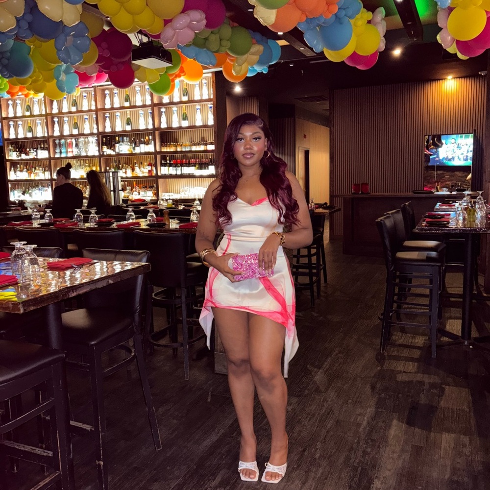 Finesse White and Pink Dress with Orange Highlights